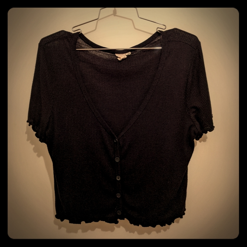 Black top with lettuce hem